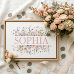Personalized Watercolor Flower Canvas Print with Name Wall Decor Ship from USA Birthday Baby Shower Gift for Newborns New Parents