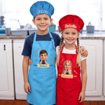 Personalized Cute Cartoon Kid Photo Apron Chef Hat Set with Name  and Pocket Cooking Accessory Baking Party Birthday Gift for Boys Girls