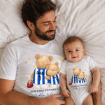 Personalized Our First Father's Day Footy Jersey Bear 100% Cotton Baby Bodysuit Romper T-shirt with Name and Number Father's Day Gift for Men Newborns