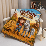 Personalised Western Cowboy Photo Horse Pattern Soft Tassel Throw Blanket with Name Home Decor Daily Use Birthday Gift for Kids