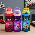 Personalized Racing Photo 12 oz Insulated Water Bottle with Name Back to School Birthday Gift for Kid