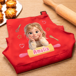 Personalized Cute Cartoon Kid Photo Apron Chef Hat Set with Name  and Pocket Cooking Accessory Baking Party Birthday Gift for Boys Girls