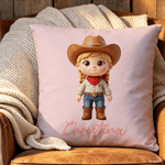 Personalised Multicolour Funny 3D-Style Design Cartoon Photo Cushion Cover with Name Home Decor Birthday Gift for Cowgirl Cowboy