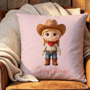 Personalised Multicolour Funny 3D-Style Design Cartoon Photo Cushion Cover with Name Home Decor Birthday Gift for Cowgirl Cowboy