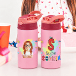 Personalized Cute Cartoon Character Multicolor 12 oz Insulated Kid Water Bottle with Name Birthday Back to School Gift for Boys Girls
