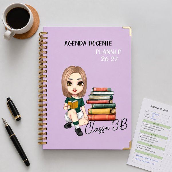Agenda 26-27 personalizzato A5 con nome e personaggio animato, pagine settimanali e mensili - Regalo del rientro a scuola per studenti e insegnanti