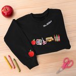 Personalized Embroidered Apple Theme Multicolor Sweatshirt Hoodie with Title & Surname Daily Wear Back to School Teacher's Day Gift for Teacher