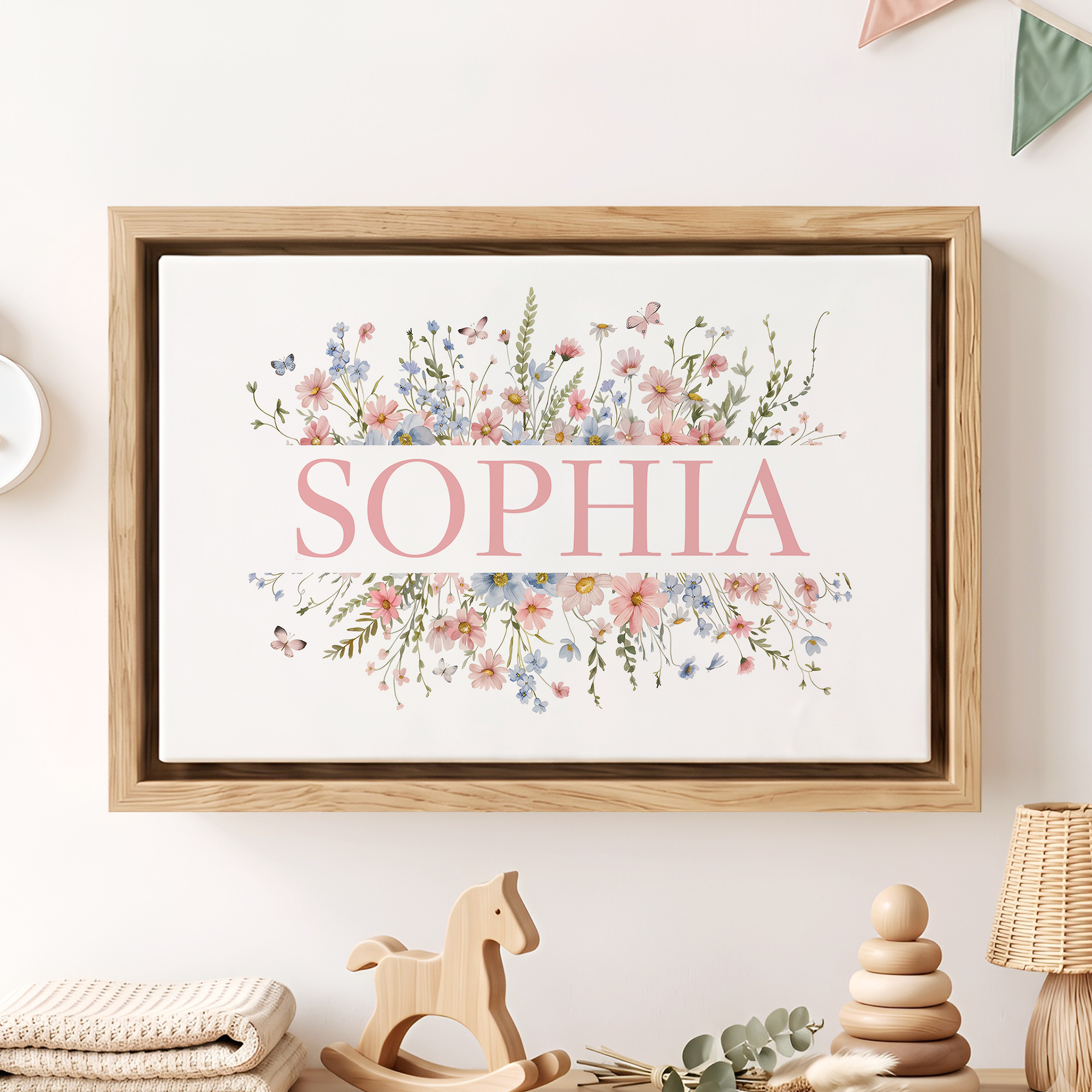 Personalisierter Aquarell-Blumen-Leinwanddruck mit Namen | Wanddeko | Geschenk zur Babyparty & zum Geburtstag für frischgebackene Eltern