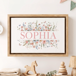 Personalized Watercolor Flower Canvas Print with Name Wall Decor Ship from USA Birthday Baby Shower Gift for Newborns New Parents