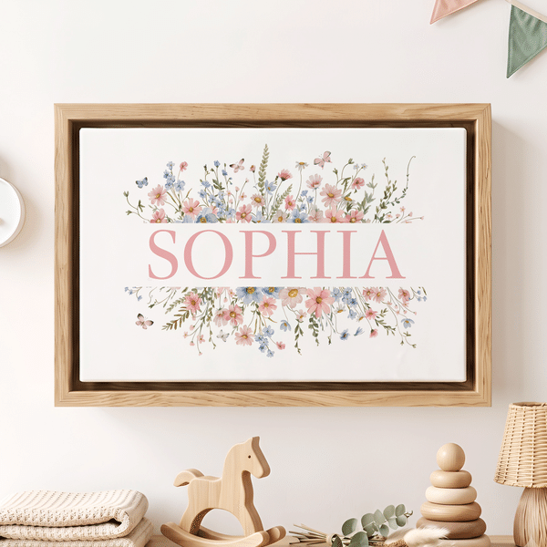Personalized Watercolor Flower Canvas Print with Name Wall Decor Ship from USA Birthday Baby Shower Gift for Newborns New Parents