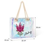 Bolso tote transparente holográfico colorido personalizado con nombre diseño floral piedra de nacimiento regalo de cumpleaños para mujer