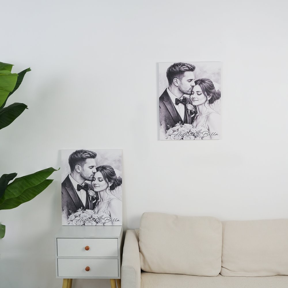 Personlig skisse stil svart og hvitt minimalistisk lerretstrykk Hjemmedekorasjon Bryllupsdag Husoppvarmingsgave til par nygifte 3