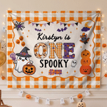 Personalized Cute Bat Pumpkin Ghost Banner with Name Party Backdrop Decor First Birthday Halloween Party Gift for New Parent Baby