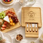Personalized Wreath House Element Bamboo Cutting Board with Name Date and Drawer Housewarming Anniversary Gift for Family
