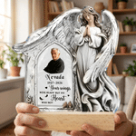 Personalized Angel-Shaped Acrylic Memorial Plaque with Name and Wooden Base Loss of Loved One Sympathy Gift for Family Friend