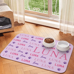 Personalized 3D-Effect Artwork Cartoon Pet Photo Paw Print PU Leather Pet Feeding Mat with Name Daily Use Birthday Gift for Pet Lovers Friends