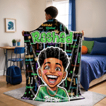 Personalized Colorful Photo Word Cloud Large Soft Throw Blanket with Name Home Decor Birthday Gift for Kid