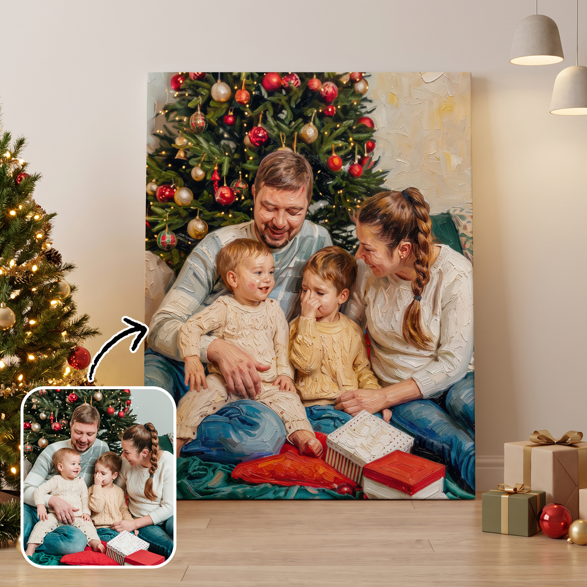 Personalisierter gerahmter Leinwanddruck mit Familien-Weihnachtsfoto & Text | Weihnachts-Wanddeko | Weihnachtsgeschenk für die Familie