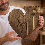 Personalized Engraved Initials Heart Walnut Wooden Cutting Board with Cheese Fork and Cheese Spreader Housewarming Wedding Gift for Newlyweds Couples