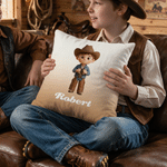 Personalised Multicolour Funny 3D-Style Design Cartoon Photo Cushion Cover with Name Home Decor Birthday Gift for Cowgirl Cowboy