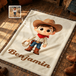 Personalized Cartoon Cowgirl Cowboy Soft Throw Blanket with Name and Tassel Home Decor Birthday Christmas Gift For Kids Cowboy Lovers
