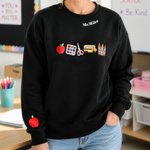 Personalized Embroidered Apple Theme Multicolor Sweatshirt Hoodie with Title & Surname Daily Wear Back to School Teacher's Day Gift for Teacher