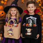 Personalized Trick or Treat Cute Cartoon Pumpkin Witzard Dog Tote Bag with Name Halloween Gift for Boys Girls