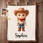 Personalized Cartoon Cowgirl Cowboy Soft Throw Blanket with Name and Tassel Home Decor Birthday Christmas Gift For Kids Cowboy Lovers