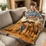 Personalised Western Cowboy Photo Horse Pattern Soft Tassel Throw Blanket with Name Home Decor Daily Use Birthday Gift for Kids
