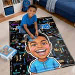 Personalized Colorful Photo Word Cloud Large Soft Throw Blanket with Name Home Decor Birthday Gift for Kid