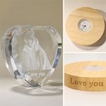 Personalized 3D Crystal Photo LED Night Light with Text and Wooden Base Home Decor Valentine's Day Anniversary Gift for Couple