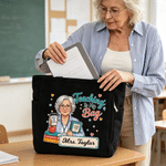 Sac fourre-tout en velours côtelé personnalisé avec illustration de personnage de dessin animé « Teaching Is My Bag » et prénom – Cadeau de rentrée scolaire ou pour la Journée des enseignants