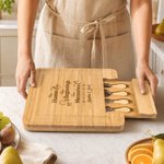Personalized Wreath House Element Bamboo Cutting Board with Name Date and Drawer Housewarming Anniversary Gift for Family