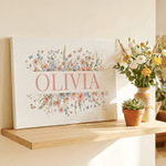Personalized Watercolor Flower Canvas Print with Name Wall Decor Ship from USA Birthday Baby Shower Gift for Newborns New Parents