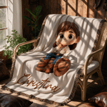 Personalized Cartoon Cowgirl Cowboy Soft Throw Blanket with Name and Tassel Home Decor Birthday Christmas Gift For Kids Cowboy Lovers