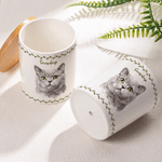Personalized Watercolor Pet Photo Ceramic Plant Pot with Name and Bamboo Base Anniversary Birthday Gift for Pet Owner