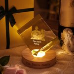 Personalized 3D Crystal Photo LED Night Light with Text and Wooden Base Home Decor Valentine's Day Anniversary Gift for Couple