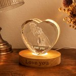 Personalized 3D Crystal Photo LED Night Light with Text and Wooden Base Home Decor Valentine's Day Anniversary Gift for Couple