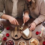 Personalized Engraved Initials Heart Walnut Wooden Cutting Board with Cheese Fork and Cheese Spreader Housewarming Wedding Gift for Newlyweds Couples