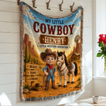 Personalised Western Cowboy Photo Horse Pattern Soft Tassel Throw Blanket with Name Home Decor Daily Use Birthday Gift for Kids