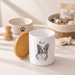 Personalized Watercolor Pet Photo Ceramic Plant Pot with Name and Bamboo Base Anniversary Birthday Gift for Pet Owner