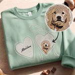 Personalised Multicolour Embroidered Heart-Shaped Lock Pet Photo T-shirt Sweatshirt Hoodie with Name Birthday Gift for Pet Lovers