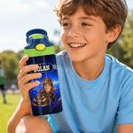 Personalized Racing Photo 12 oz Insulated Water Bottle with Name Back to School Birthday Gift for Kid