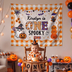 Personalized Cute Bat Pumpkin Ghost Banner with Name Party Backdrop Decor First Birthday Halloween Party Gift for New Parent Baby