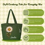 Personalised Corduroy Birth Flower Large Capacity Corduroy Tote Bag with Name Daily Use Birthday Gift for Women Friends