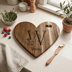 Personalized Floral Minimalist Line Initial Name Heart Cutting Board with Knife and Fork Wedding Party Housewarming Gift for Newlyweds Family