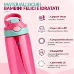 Borraccia da 475ml personalizzata con nome e design dell'unicorno con cannuccia e manico regalo di Natale e periodo di inizio scuola per bambini