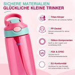 Personalisierte 475 ml Wasserflasche mit Cartoon-Tier Namen und Silikon-Strohhalm Schulanfang Geburtstag Geschenk für Jungen Mädchen Kinder