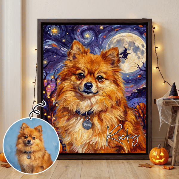 Personalized Modern Pet Portrait Wrapped or Floating Frame Canvas Prints with Name Living Room Decor Ship from USA Halloween Gift for Pet Lovers