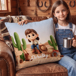 Personalised Multicolour Funny 3D-Style Design Cartoon Photo Cushion Cover with Name Home Decor Birthday Gift for Cowgirl Cowboy
